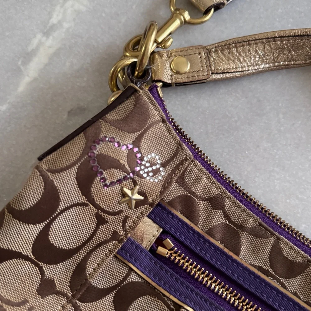 RARE Coach Poppy Tartan Applique Groovy Crossbody Shoulder Bag Brown Monogram - Picture 6 of 16